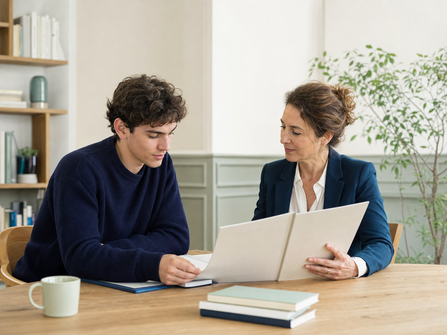 Un étudiant échange avec une conseillère pour clarifier son orientation